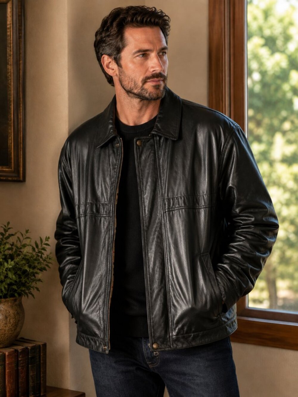 Vintage Jeno de Paris Black Leather Bomber Jacket Mens 52 Canada